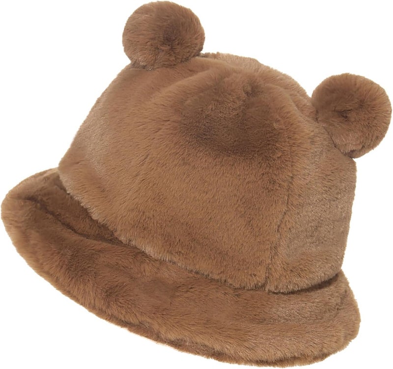 BEARUN Winter Faux Fur Furry Bucket Hat Fluffy Fuzzy Warm Hat Plush Fisherman Hat for Women Men Teens Girls - Image 5